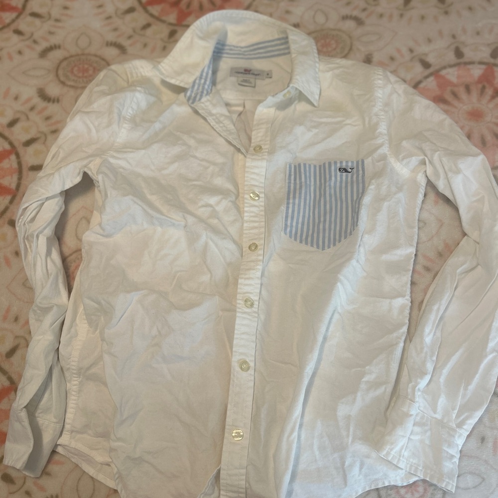Vineyard Vines Women's White and Blue Striped Blouse